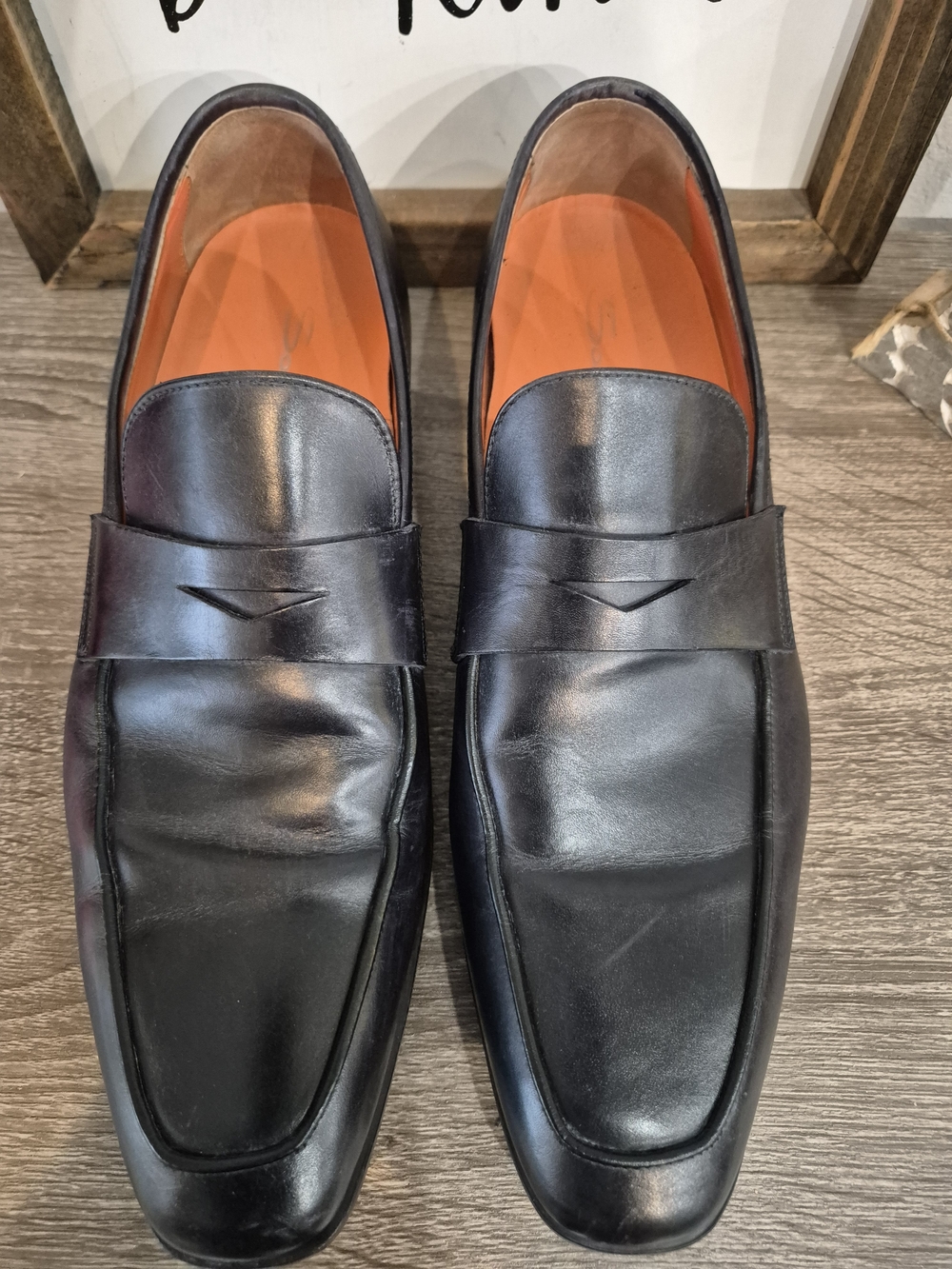 Santoni Mens Black Leather Penny Loafers Size 8 - Picture 4 of 9